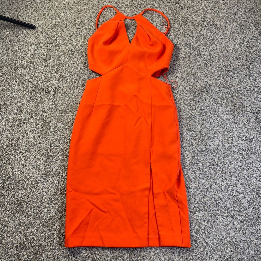 Topshop Dress Women 6 Orange Cutout Waist Halter Midi Front Slit Cocktail